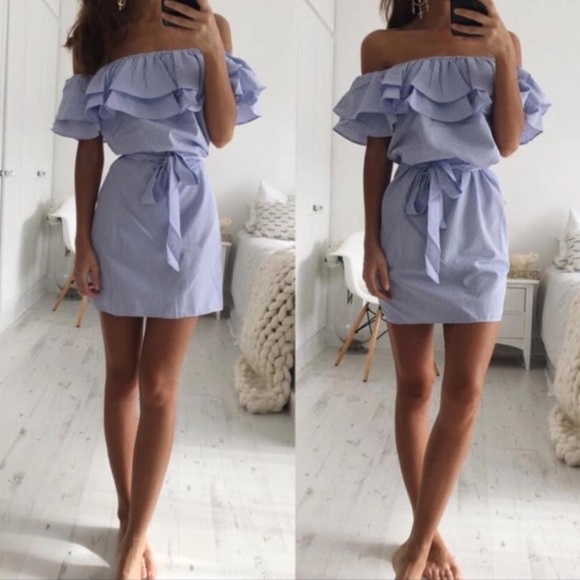 KJANSY Dresses & Skirts - Dina Off The Shoulder Striped Dress B88A